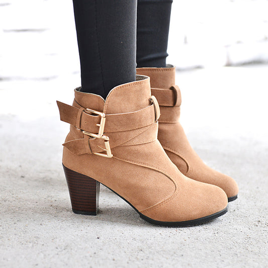 Autumn Leather Casual Women High Heels Pumps Warm Ankle Boots